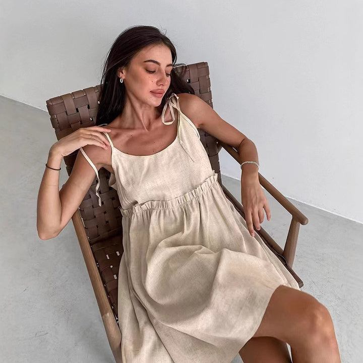 Damen luftiges Sommerkleid mit verstellbaren Trägern und lockerer Silhouette Drune
