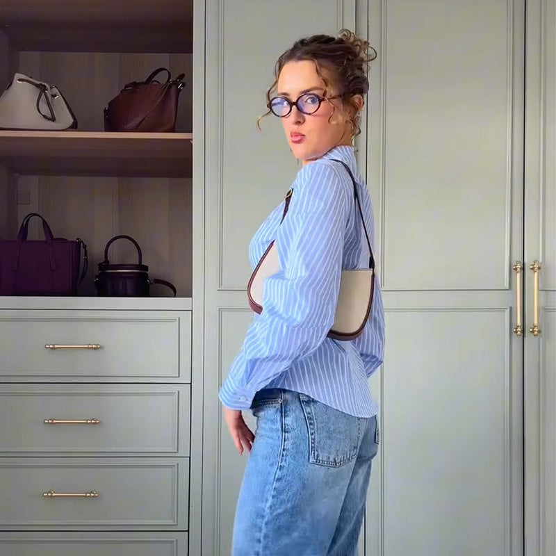 Damen elegante Wickelbluse mit einem modernen Streifenmuster Drune