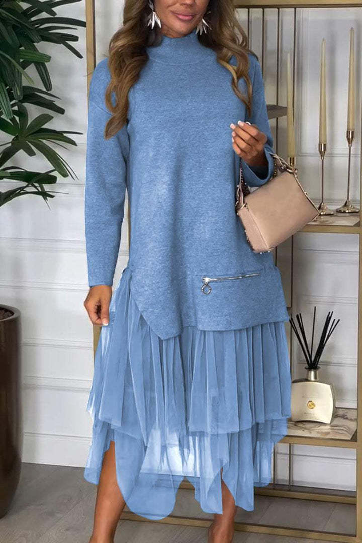 Damen Hoodie-Kleid mit Tüllokante Drune