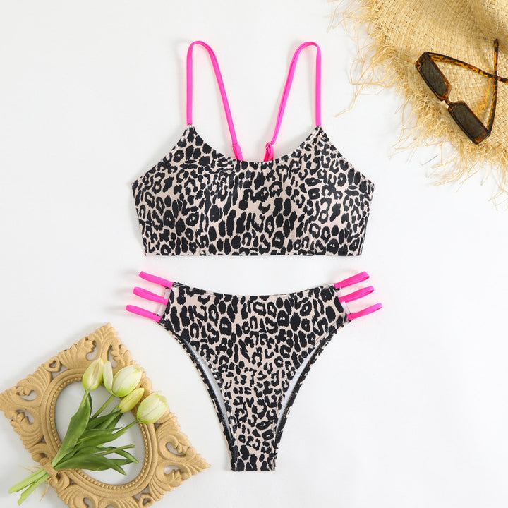 Damen Bikini-Set mit verspieltem Leopardenmuster und stylischen Akzenten Drune