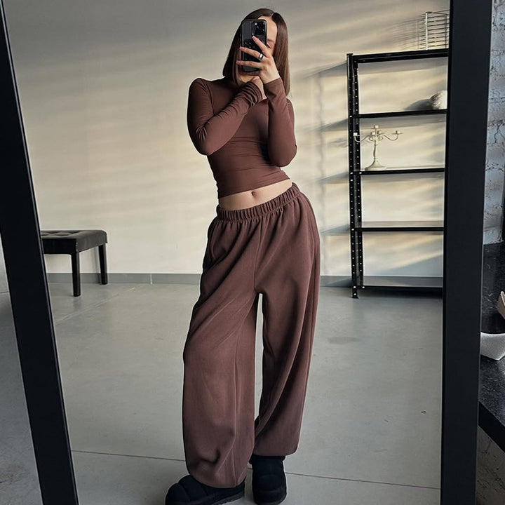 Damen lässiges Langarm-Top und weite Hose Set Drune