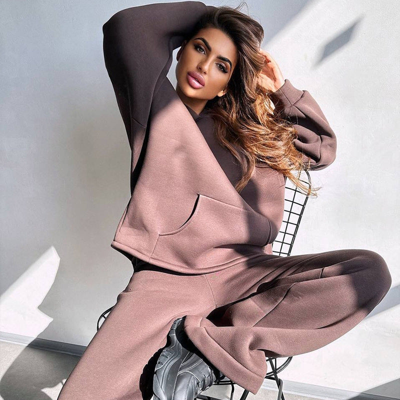 Damen Bequemer Kapuzenpullover mit weitem Schnitt und eleganten Flared-Hosen Drune