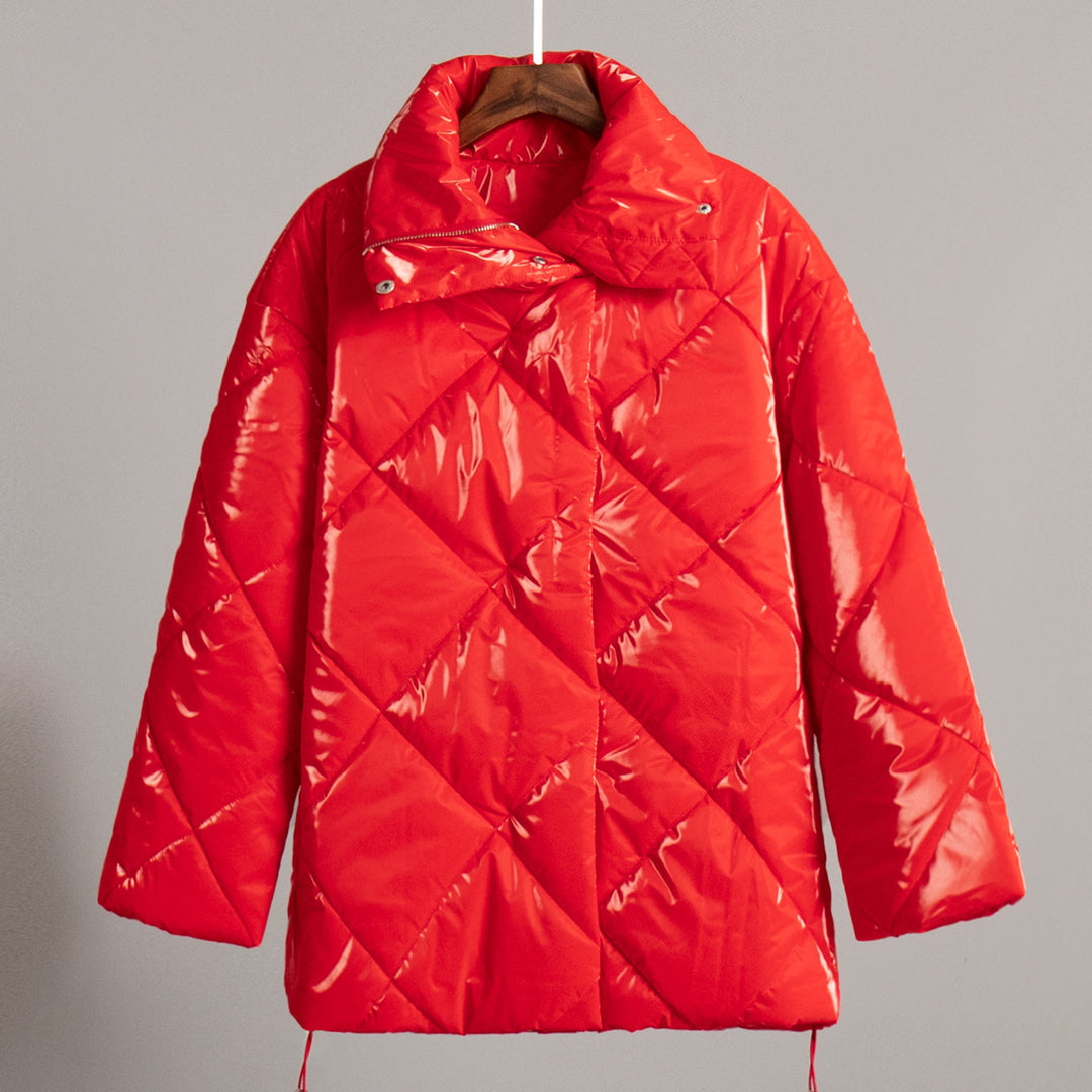 Damen Warm gefütterte Steppjacke mit modernem Kragen und verstellbarem Saum Drune
