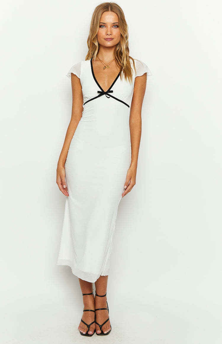 Damen elegantes Maxikleid mit tiefem V-Ausschnitt und raffiniertem Schleifen-Detail Drune