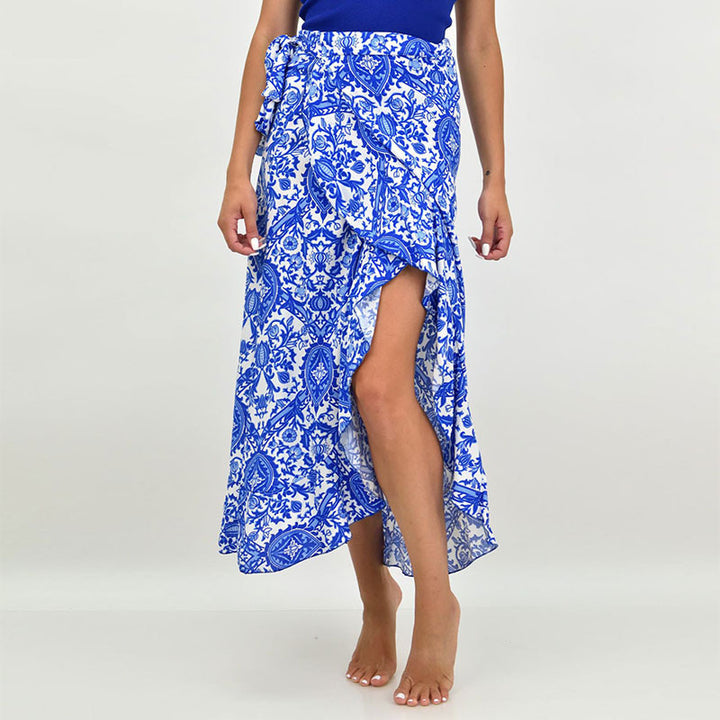 Damen eleganter Wickelrock mit floralen Akzenten und asymmetrischem Saum Drune