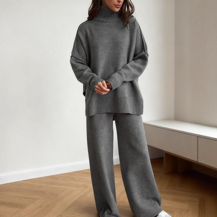 Damen entspannendes Fleece-Loungewear-Set mit hohem Kragen Drune