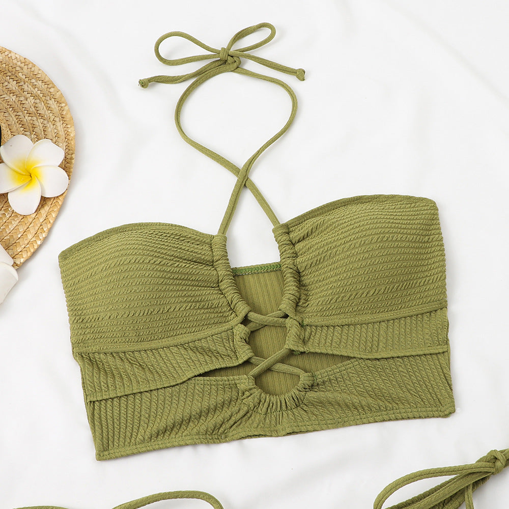 Damen Bikini-Set mit kreativem Knoten-Design und hoch taillierten Höschen Drune