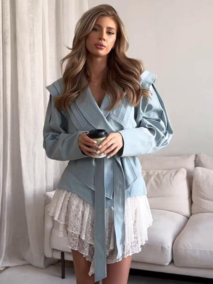 Damen blazer mit voluminösen Ärmeln und elegantem Bindegürtel Drune
