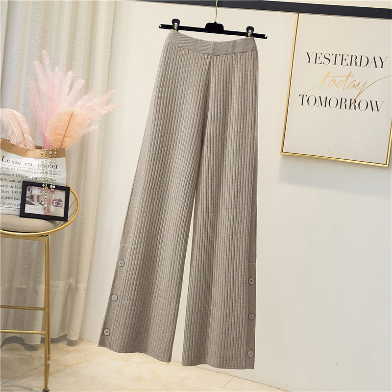 Damen Plissierter Palazzo-Hose mit Knopfdetails Drune