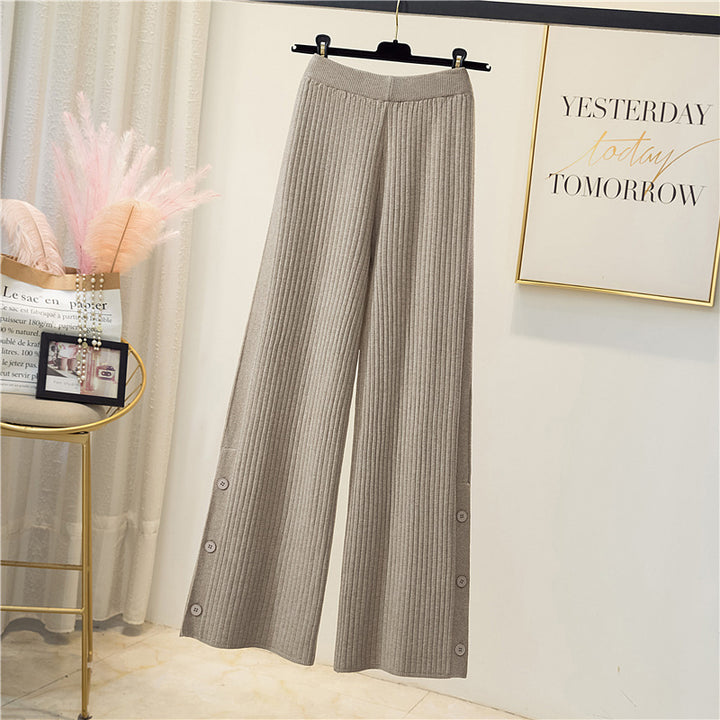Damen Plissierter Palazzo-Hose mit Knopfdetails Drune