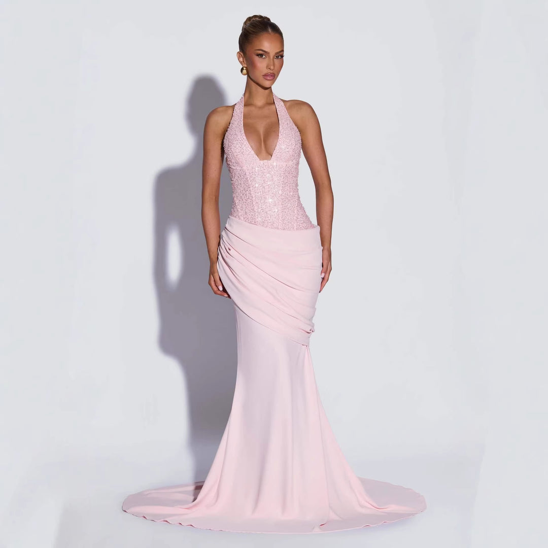 Damen Elegantes Abendkleid mit schimmerndem Oberteil und fließendem Rock Drune