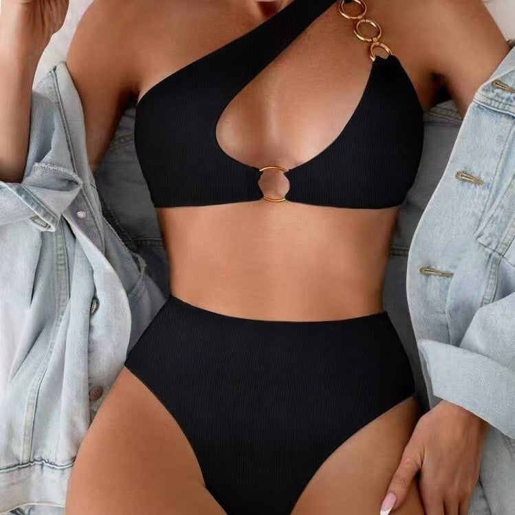 Damen Bikini-Set mit asymmetrischem Trägerschnitt und elegantem Ringdetail Drune