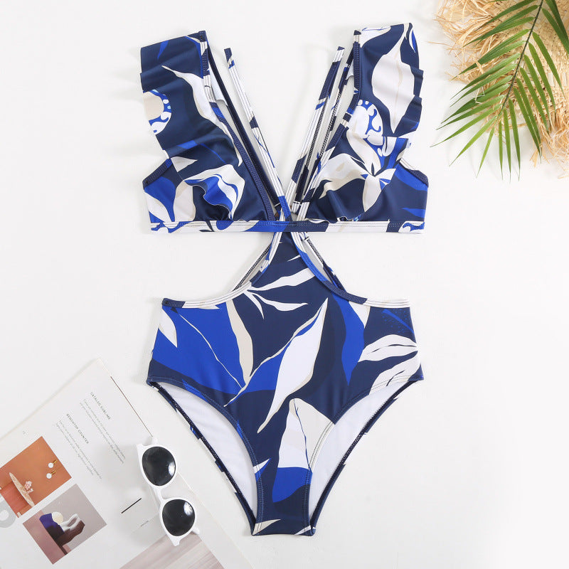 Damen Badeanzug mit elegantem Wickeldesign und voluminösen Rüschendetails Drune