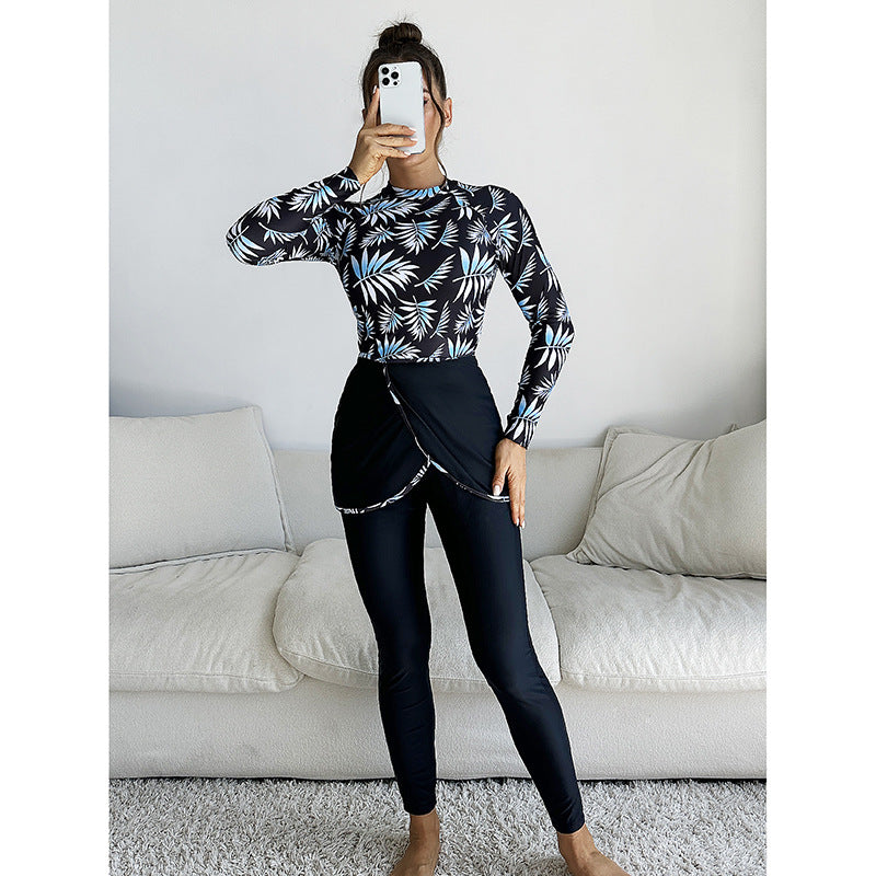 Damen Sportliches Badeoberteil mit langem Arm und modischem Wickelrock Drune