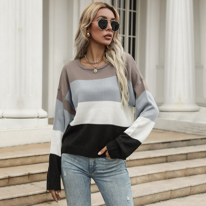 Damen leichter Strickpullover mit modischem Streifenmuster und lockerer Passform Drune