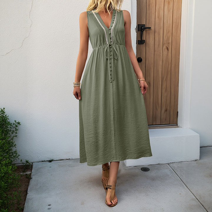 Damen Langarm-Wickelkleid mit dekorativen Knöpfen und elastischem Taillenzug Drune