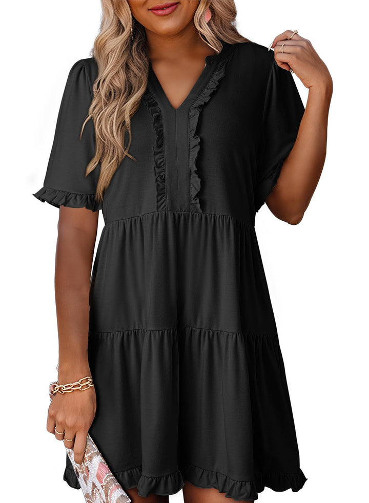 Damen lässiges Rüschenkleid mit V-Ausschnitt Drune