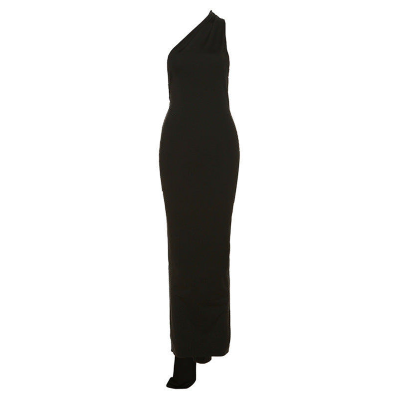 Damen Elegantes bodenlanges One-Shoulder Kleid Drune