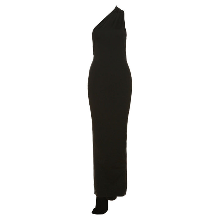 Damen Elegantes bodenlanges One-Shoulder Kleid Drune