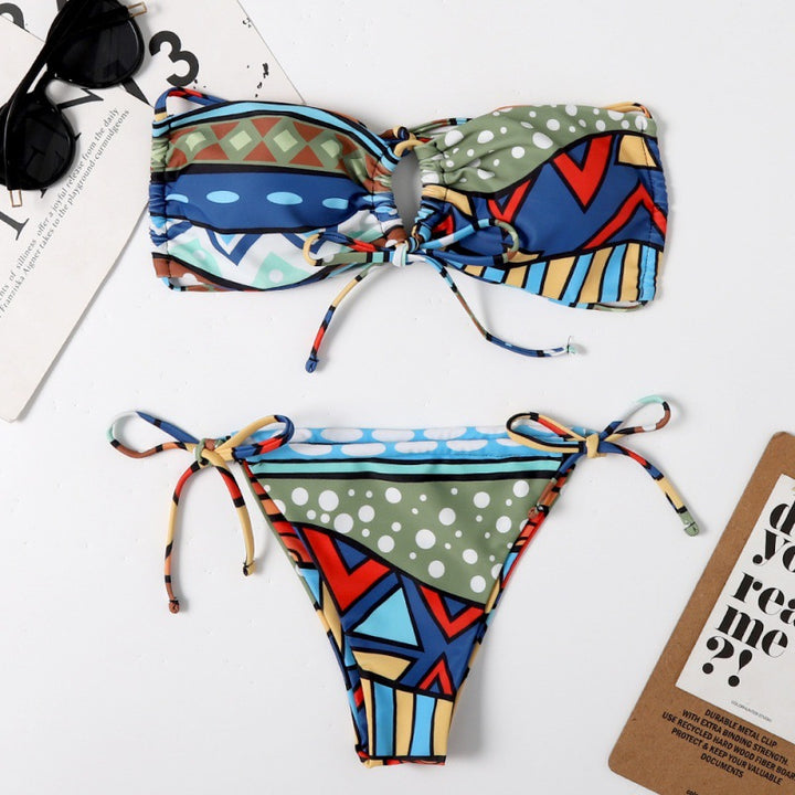 Damen Bandeau-Bikini mit aufregendem Mustermix und verstellbaren Trägern Drune