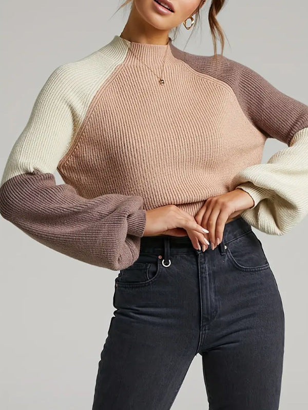 Drune | Pullover Sweatshirt Übergröße Fit Gerippter Strick Mock Neck Glockenärmel