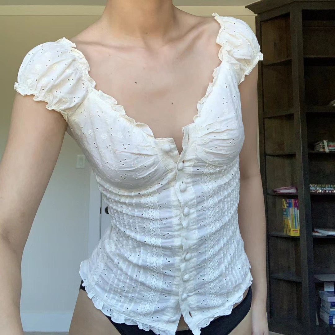 Damen Rüschenshirt mit floralen Details Drune