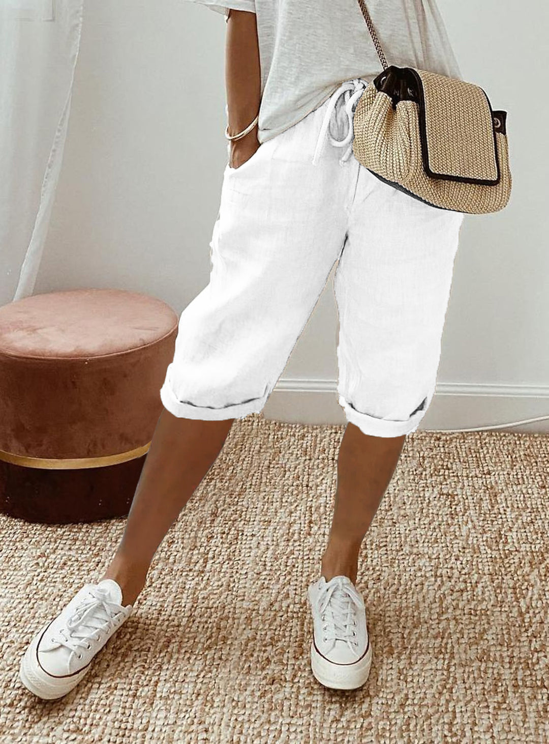 Damen Luftige Leinen Shorts Drune