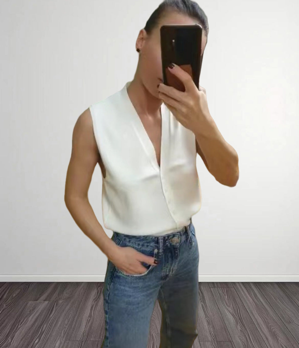 Damen Leichtes V-Ausschnitt Blusenshirt aus hochwertiger Seide Drune