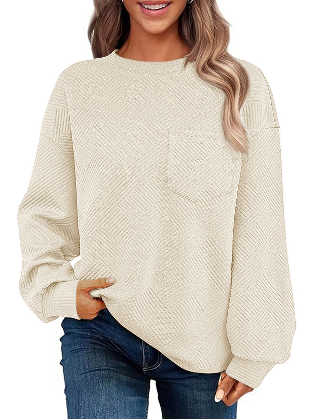 Damen lässiger Pullover mit strukturiertem Muster Drune