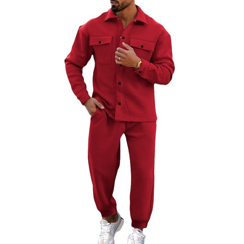 Herren nan zweiteiliges Overshirt- und Jogginghose-Set aus strukturiertem Jersey mit aufgesetzten Brusttaschen und konischer Silhouette Drune