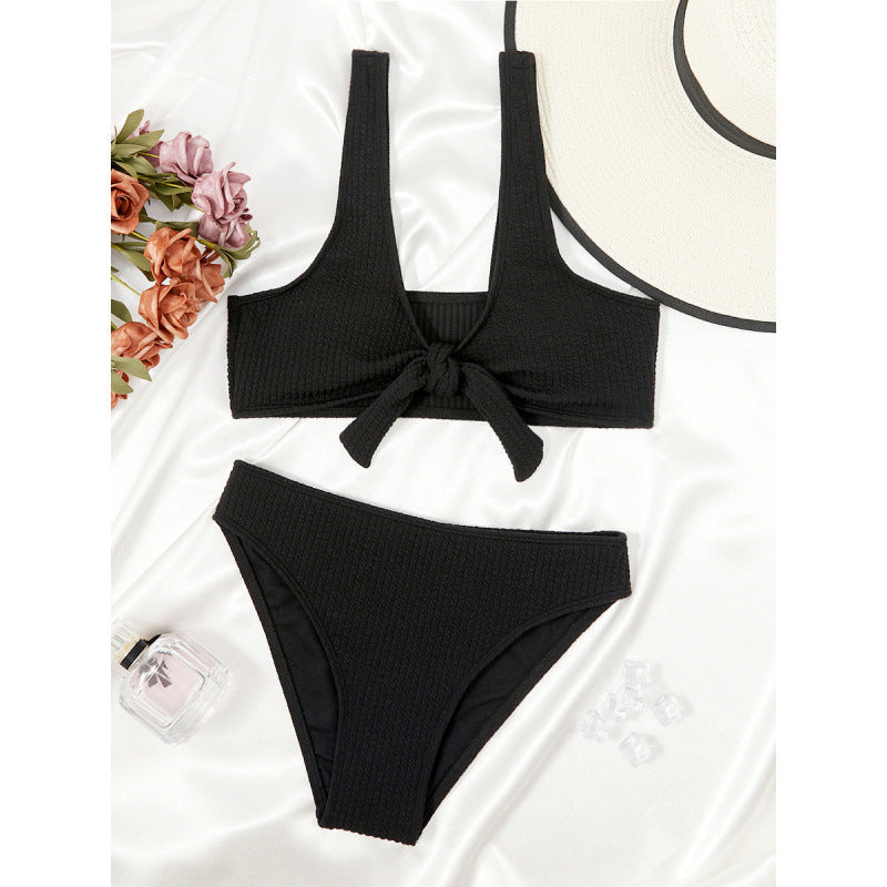 Damen Triangel-Bikini mit modischem Knotendetail und hochwertiger Textur Drune