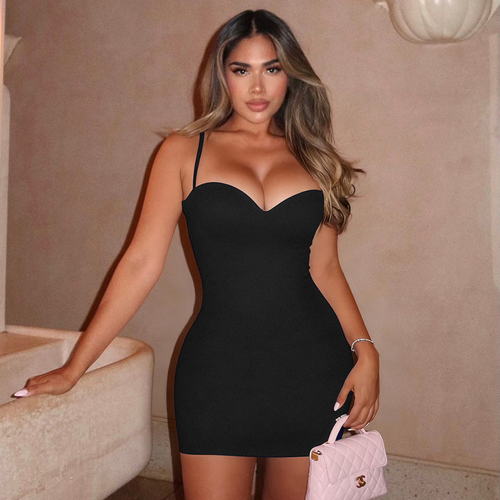 Damen Figurbetontes Minikleid mit Herzausschnitt und Spaghettiträgern Drune
