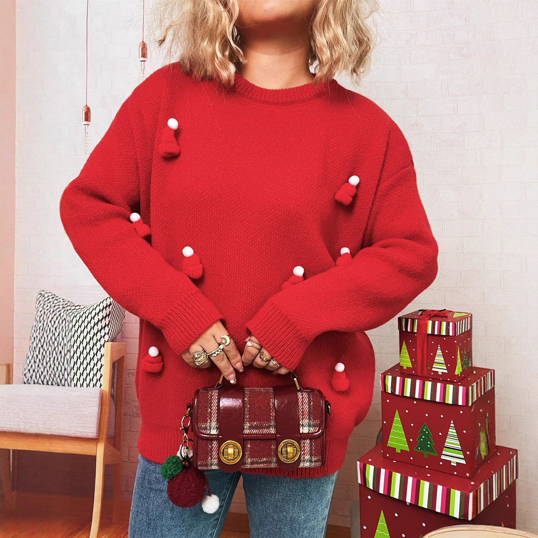 Damen kuscheliger Weihnachtspullover mit festlichen Applikationen Drune