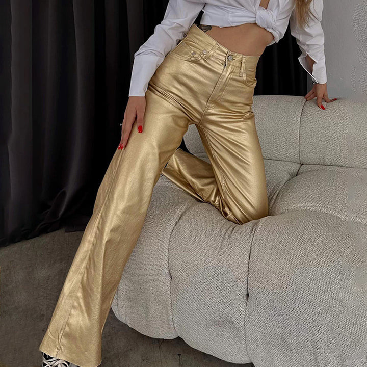 Damen Hose im metallischen Look mit weitem Bein Drune