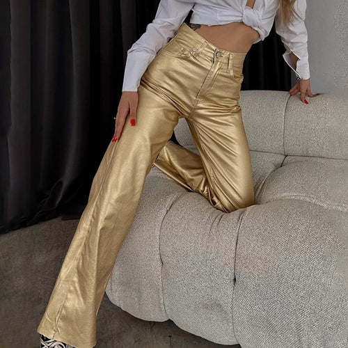 Damen Hose im metallischen Look mit weitem Bein Drune
