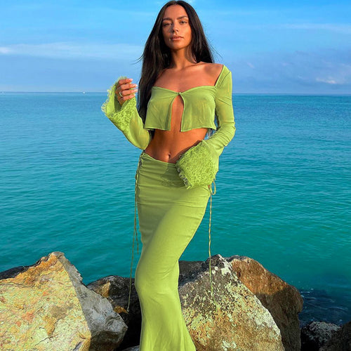 Damen Transparentes Set mit Crop-Top und Maxirock Drune