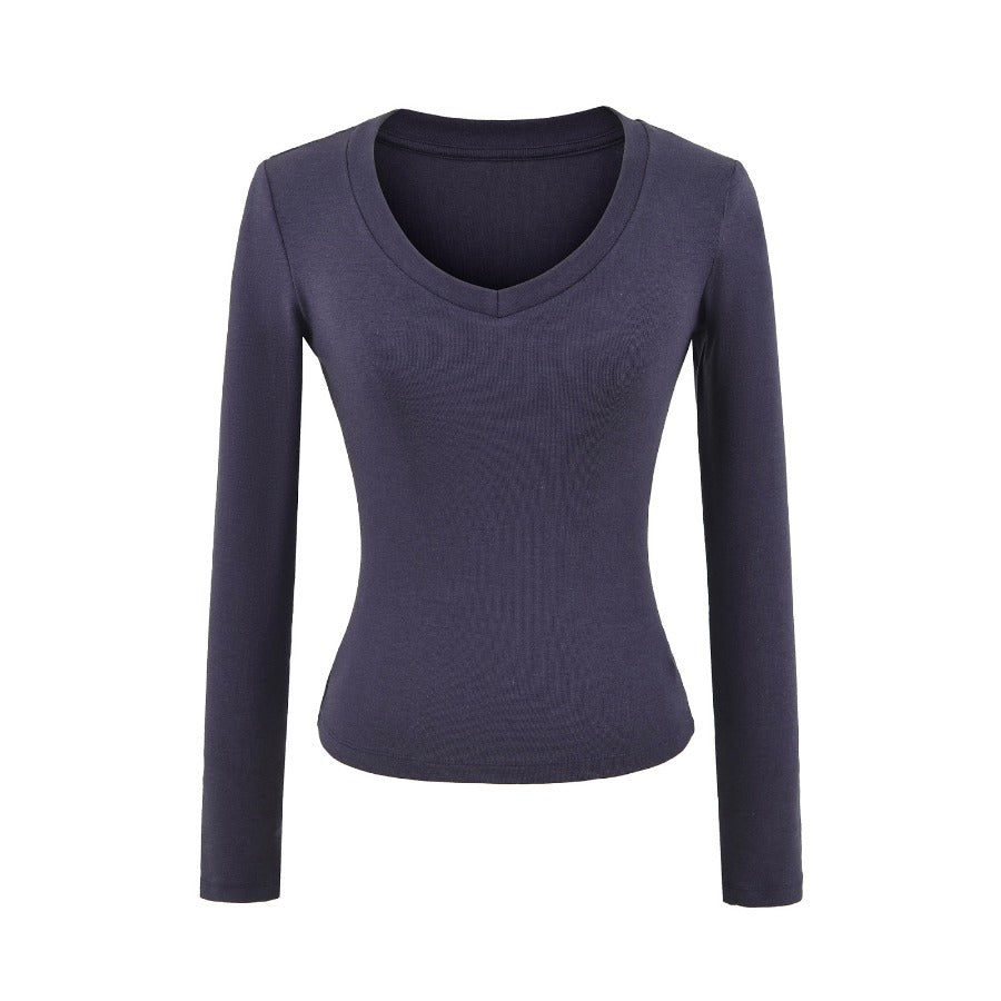 Damen Langarmshirt mit V-Ausschnitt und figurbetonendem Schnitt Drune