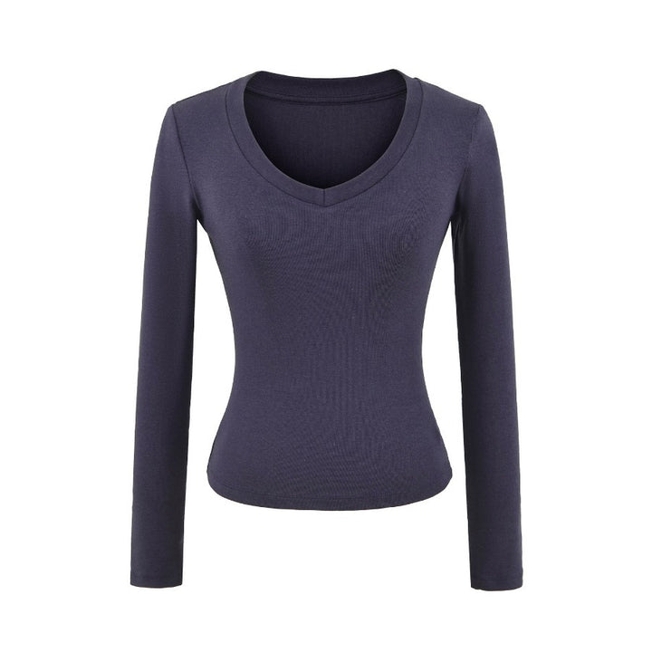 Damen Langarmshirt mit V-Ausschnitt und figurbetonendem Schnitt Drune