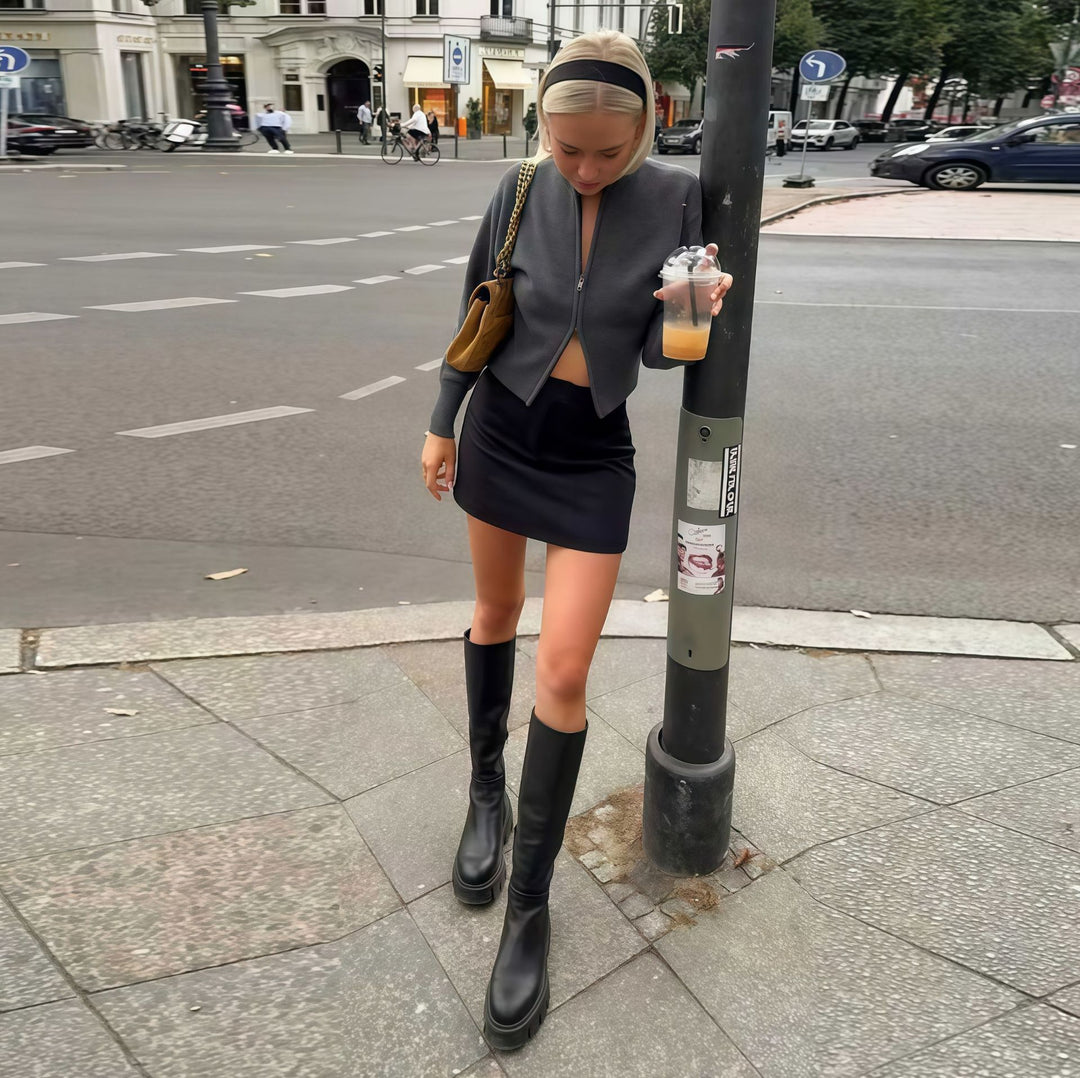 Damen Elegante Strickjacke mit Kängurutasche und zeitgemäßem Schnitt Drune