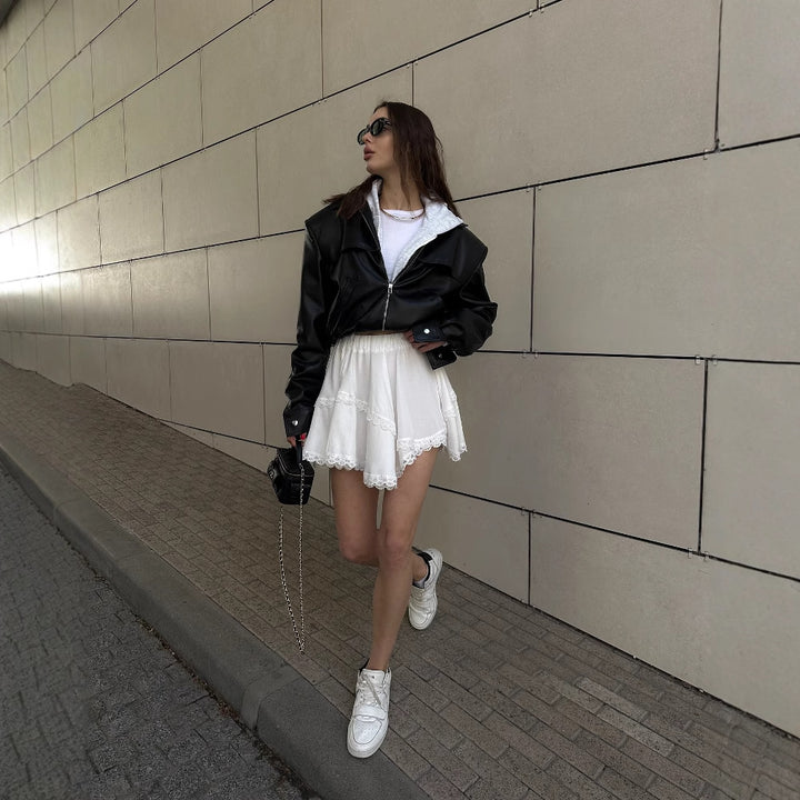 Damen modische cropped Lederjacke Drune