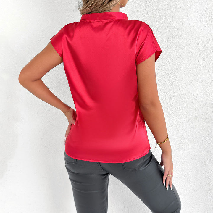 Damen Elegantes Top mit Schleifendetail und Stehkragen Drune