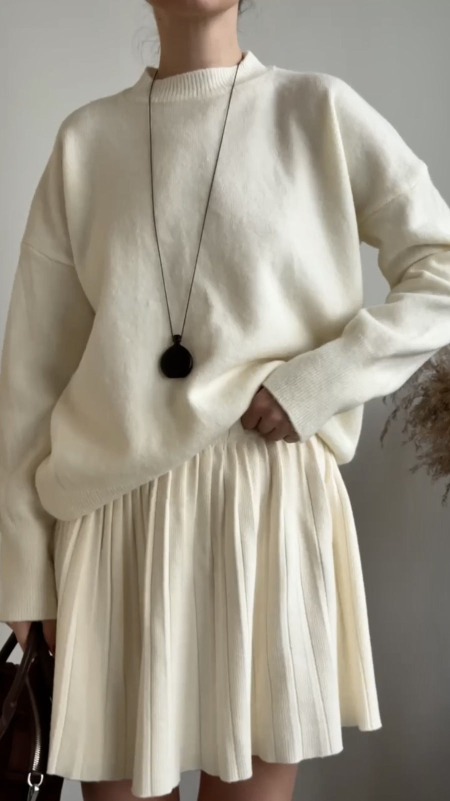 Damen gemütlicher Pullover mit weitem Schnitt und voluminösem Rock Drune