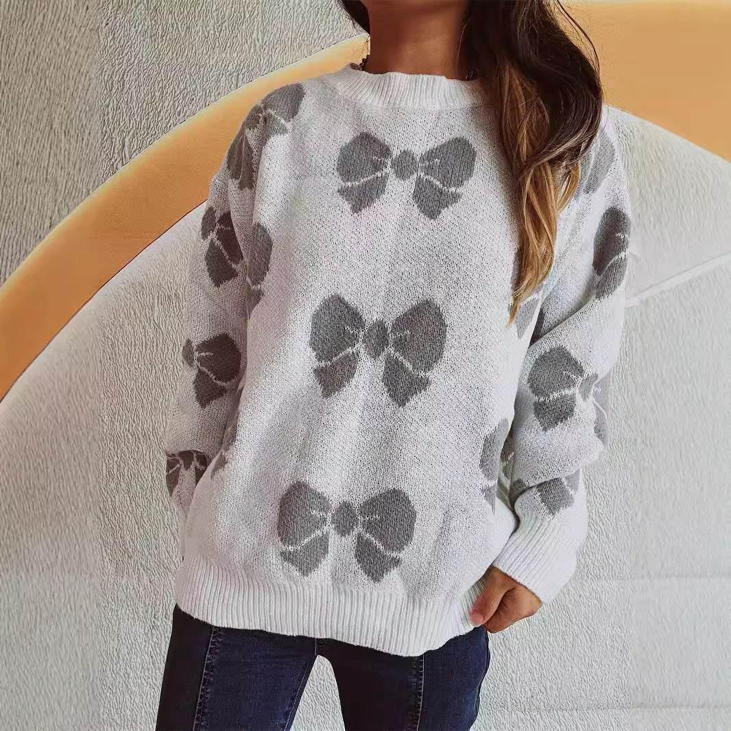 Damen lässiger Pullover mit verspieltem Schleifenmuster Drune