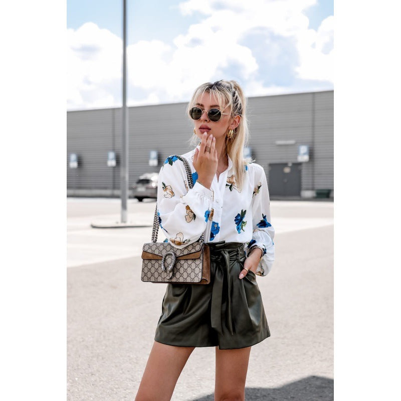 Damen florale Bluse mit balloonärmeln Drune
