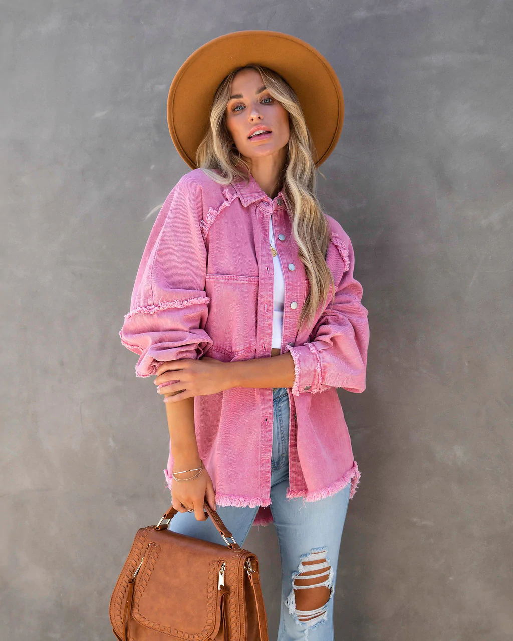 Damen Oversized Denim-Hemdjacke mit fransigem Detail Drune