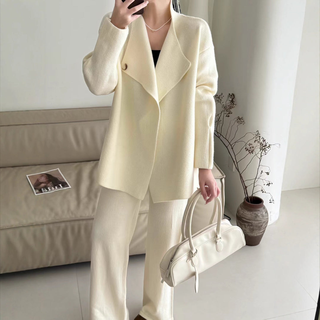 Damen Eleganter Blazer mit tailliertem Gürtel und feiner Textur Drune
