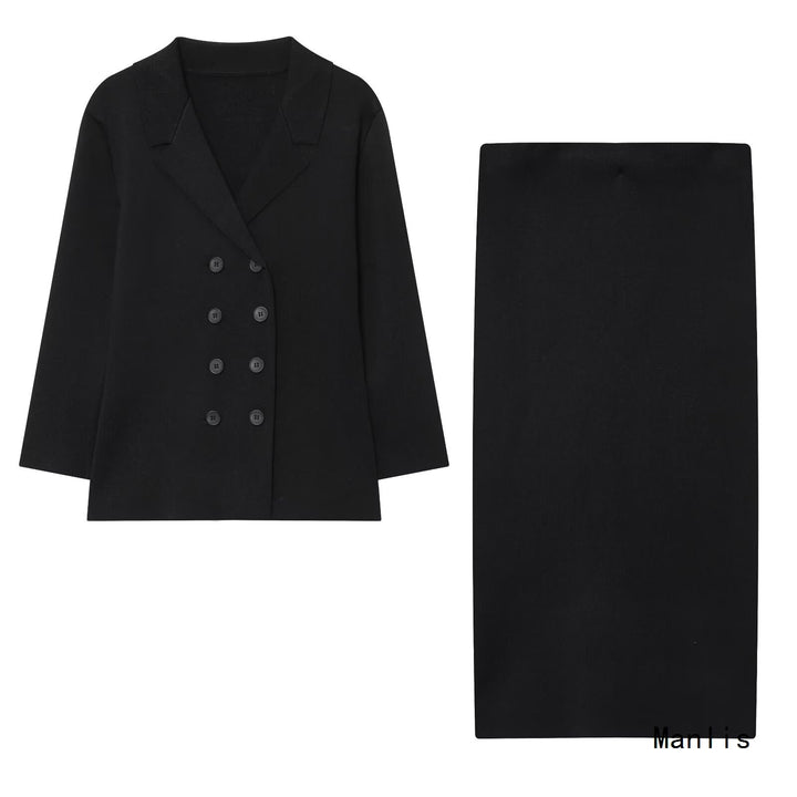 Damen modische Doppelknopf-Jacke mit elegantem Schnitt und breitem Revers Drune
