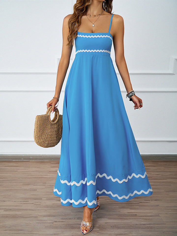 Damen Lange Maxi-Kleid mit Spaghetti-Trägern und dekorativem Saum Drune