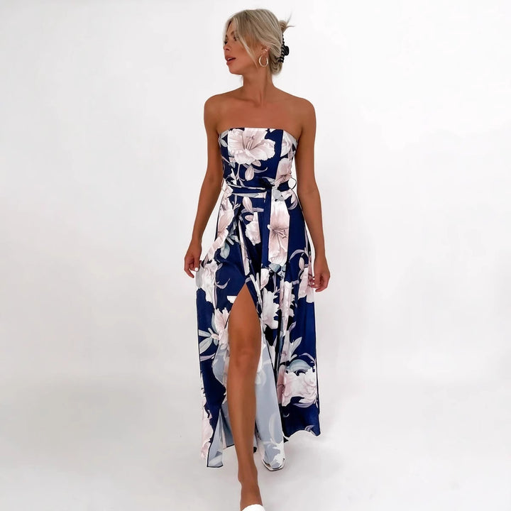 Damen Maxi-Kleid mit floralem Print und Schlitz Drune