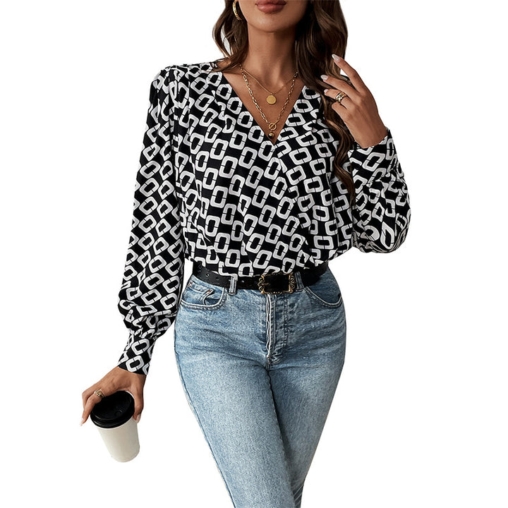 Damen Bluse mit geometrischem Muster und eleganten Puffärmeln Drune